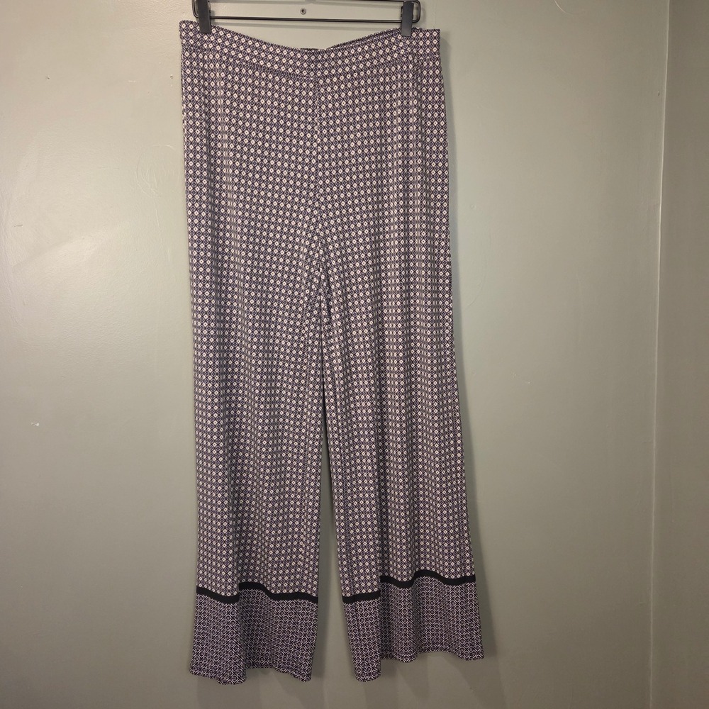 Roz & Ali Women's Pull On Wide Leg Pants Size L Geometric Print Stretch
